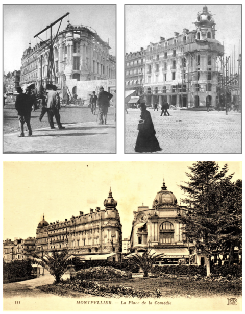 L'immeuble Lonjon, en trois cartes postales, du 6 novembre 1897 (date de la première photo), au 14 juin 1898 (date de la seconde photo où le scaphandrier est encore en voie d'achèvement, à sa livraison seconde moitié 1899.