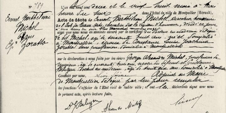 Ernest Michel 7 Acte de décès d'Ernest Barthélemy Michel, 31 mai 1902